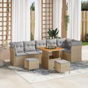 vidaXL 9-delad trädgårdsoffagrupp med kuddar Beige Poly Rattan Akacia,...