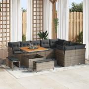 vidaXL 12 Delars Trädgårdsofa Set med Kuddar Grå Poly Rattan Akacia, v...