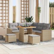 vidaXL 8 Delars Trädgårdsofa set med Kuddar Beige Poly Rattan Akacia, ...