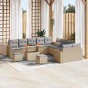 vidaXL 13-delat Trädgårdssoffset med Dynor Beige Poly Rattan Akacia, v...