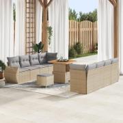 vidaXL 11-delars Trädgårdsofa Set med Kuddar Beige Polyrotting Akacia,...