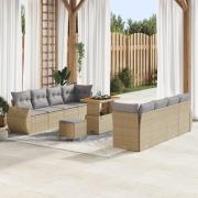 vidaXL 11 Delar Trädgårdsoffaset med Kuddar Beige Poly Rattan Akacia, ...