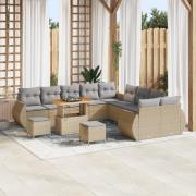 vidaXL 13-delars trädgårdsoffaset med kuddar Beige Poly Rattan, vidaXL...