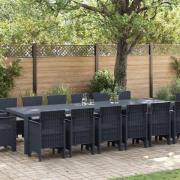 vidaXL 15-delars trädgårdsmatsats med kuddar antracit poly rattan, vid...
