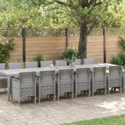 vidaXL 15-delars trädgårdsdining set med kuddar Ljusgrå Poly Rattan, v...