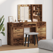 vidaXL Sminkbord set 3 delar med LED-lampor åldrat och konstruerat trä
