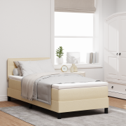 vidaXL Boxfjäder säng med madrass beige 90x200 cm tyg