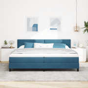 vidaXL Boxfjädrande Säng med Madrass Mörkblå 200x200 cm Sammet