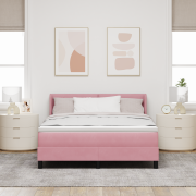 vidaXL Boxspring Säng med Madrass Rosa 160x200 cm Sammet