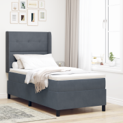 vidaXL Resårsäng med madrass 90x200 cm mörkgrå sammet
