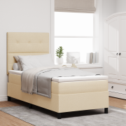 vidaXL Boxspring Säng med Madrass & LED Krämfärgad 100x200 cm Tyg