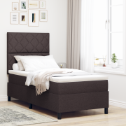vidaXL Boxspring säng med madrass & LED Mörkbrun 90x200 cm Tyg