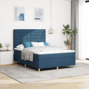 vidaXL Boxspring Säng med Madrass & LED Blå 140x200 cm Tyg