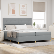 vidaXL Boxspring Säng med Madrass & LED Ljusgrå 200x200 cm Tyg