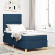 vidaXL Boxspring säng med madrass & LED Blå 90x190 cm Tyg