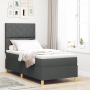 vidaXL Boxfjäder säng med madrass & LED Mörkgrå 90x200 cm Tyg