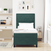 vidaXL Boxspring Säng med Madrass & LED Mörkgrön 90x200 cm Sammet