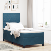 vidaXL Boxspring Säng med Madrass & LED Mörkblå 100x200 cm Sammet