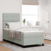 vidaXL Boxspring Säng med Madrass & LED Ljusgrå 90x200 cm Sammet