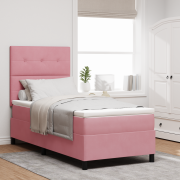 vidaXL Boxspring Säng med Madrass & LED Rosa 90x200 cm Sammet