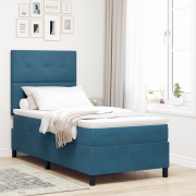vidaXL Boxspring Säng med Madrass & LED Mörkblå 100x200 cm Sammet