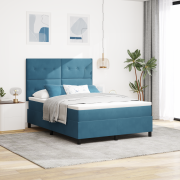 vidaXL Sängbotten med madrass och LED Mörkblå 140x200 cm Sammet