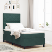 vidaXL Sängbotten med Madrass & LED Mörkgrön 90x190 cm Sammet