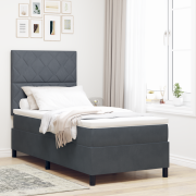 vidaXL Sänggavel med madrass och LED Mörkgrå 90x200 cm Sammet