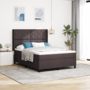 vidaXL Box Våningssäng med Madrass & LED Mörkbrun 140x200 cm Tyg