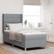 vidaXL Boxspring Säng med Madrass & LED Ljusgrå 100x200 cm Tyg