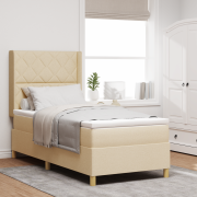 vidaXL Boxspring Säng med Madrass & LED Grädde 100x200 cm Tyg