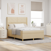 vidaXL Boxspring Säng med Madrass & LED Gräddvit 160x200 cm Tyg
