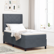 vidaXL Boxfjäder säng med madrass & LED Mörkgrå 100x200 cm Sammet