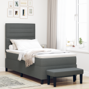 vidaXL Boxstjärna säng med madrass & bänk mörkgrå 90x200 cm tyg
