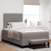 vidaXL Boxspring Säng med Madrass & Bänk Taupe 120x200 cm Tyg
