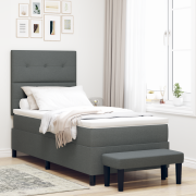 vidaXL Boxspring-säng med madrass och bänk mörkgrå 90x190 cm tyg