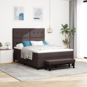 vidaXL Boxspring-säng med madrass & bänk Mörkbrun 140x200 cm Tyg