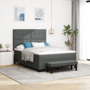 vidaXL Boxspring Säng med Madrass & Bänk Mörkgrå 160x200 cm Tyg