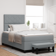 vidaXL Box Spring Säng med Madrass & Bänk Ljusgrå 120x200 cm Tyg