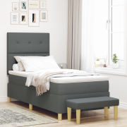 vidaXL Box Våningssäng med Madrass & Bänk Mörkgrå 80x200 cm Tyg