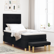 vidaXL Boxfjädersäng med madrass & bänk svart 90x190 cm tyg