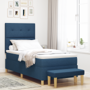 vidaXL Boxspring-säng med madrass och bänk Blå 100x200 cm Tyg