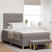 vidaXL Boxfjäderbed med madrass och bänk Taupe 120x200 cm Tyg