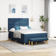vidaXL Boxspring Säng med Madrass & Bänk Blå 140x190 cm Tyg