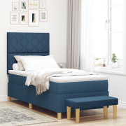 vidaXL Boxspring Säng med Madrass & Bänk Blå 90x200 cm Tyg