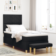 vidaXL Boxspring Säng med Madrass & Bänk Svart 100x200 cm Tyg