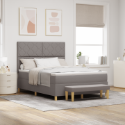 vidaXL Boxspring Säng med Madrass & Bänk Taupe 160x200 cm Tyg