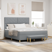 vidaXL Boxfjädersäng med madrass & bänk Ljusgrå 180x200 cm Tyg