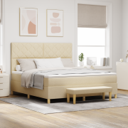 vidaXL Boxspring Säng med Madrass & Bänk Grädde 180x200 cm Tyg
