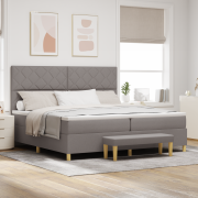 vidaXL Boxfjäder Säng med Madrass & Bänk Taupe 200x200 cm Tyg